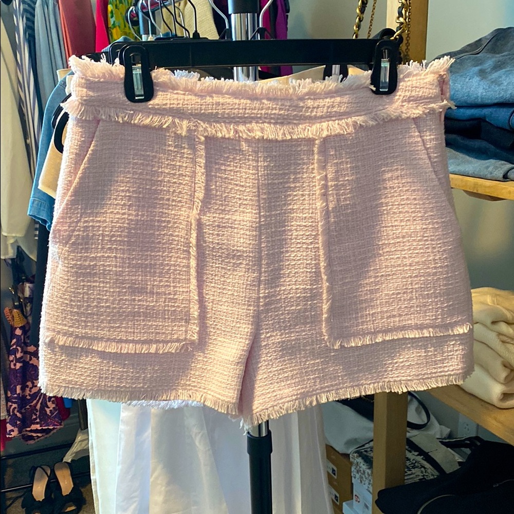Cinq a Sept pink tweed shorts size